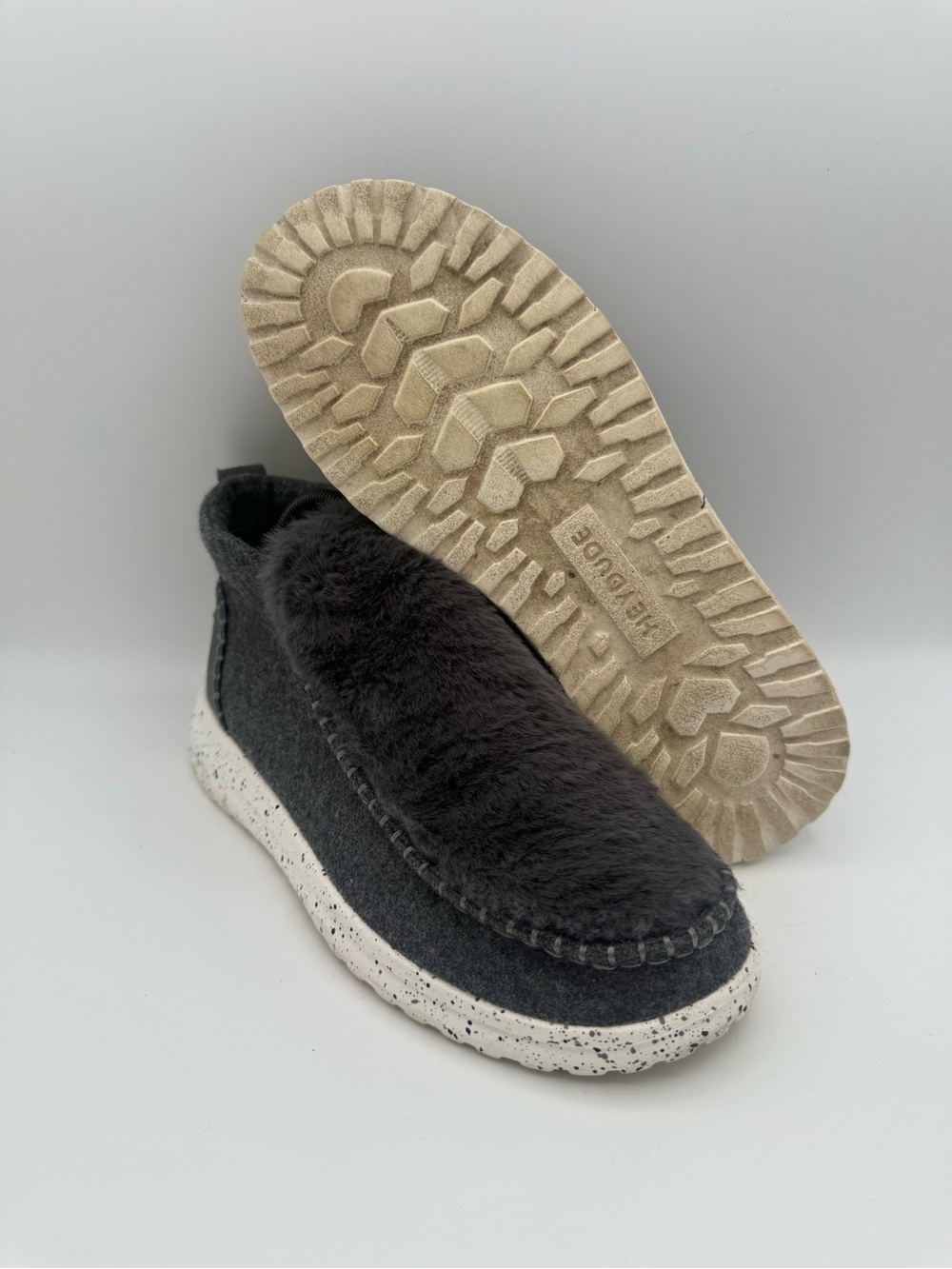 Women's Hey Dude Denny Moon Dream Gray Slip-On Faux Fur Casual Bootie Shoes Sz 9